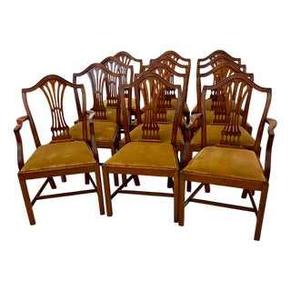 Antique Hepplewhite Mahogany Dining Chairs, 1920s, Set of 12 For Sale