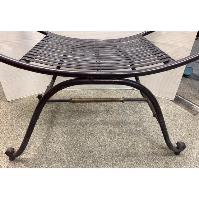 Late 20th Century Neoclassical Curved Regency Cerule Bench Burnished Metal and Gilt For Sale - Image 5 of 8