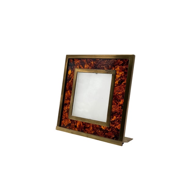 Hollywood Regency Hollywood Regency Lucite & Brass Picture Frame – In the Manner of Gabriella Crespi, Italy 1970s For Sale - Image 3 of 12