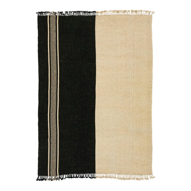 Minimalist Two-Tone Contemporary Kilim Style Wool Rug 9x13 For Sale
