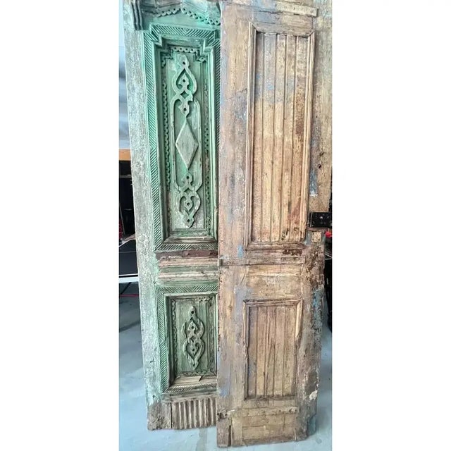 Pair Antique Vintage French European Tall Wood Doors For Sale - Image 6 of 7