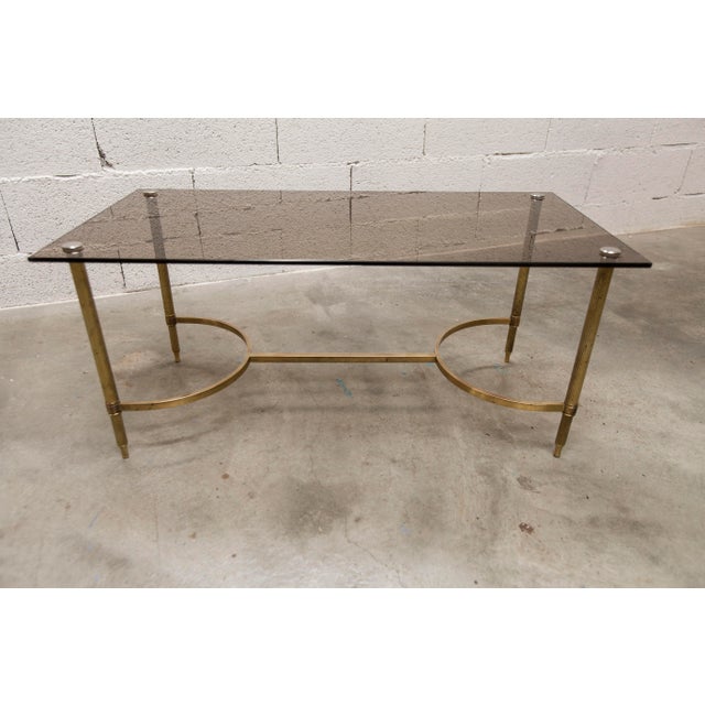 Gold Vintage Coffee Table in Gilt Brass and Smoked Glass, 1960 For Sale - Image 8 of 18