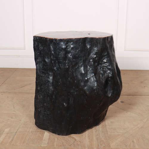 Primitive lychee side table. Hand carved and finished using a Japanese technique called Shou-Sugi Ban. This piece is...