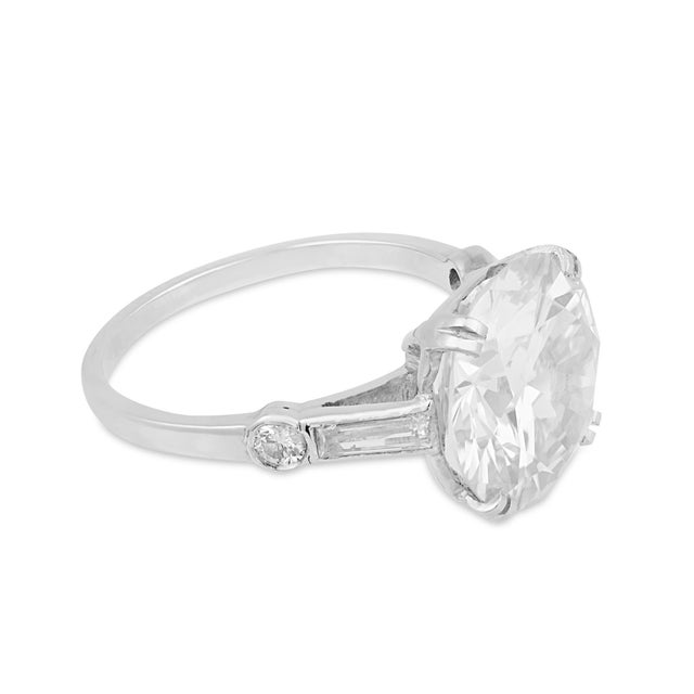 1950s 1950s Mid Century Gia 3.99 Carat Diamond Platinum Engagement Ring, Size 4.75 For Sale - Image 5 of 7