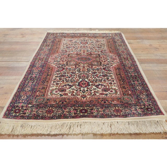 Textile Mid 20th Century Small Vintage Persian Style Floral Rug, 03'02 X 05'04 For Sale - Image 7 of 9