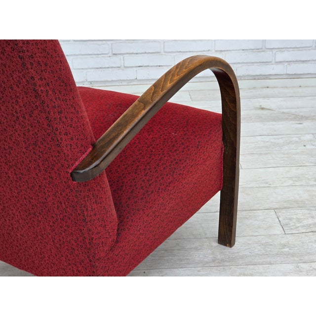 Art Deco Danish Armchair in Red Furniture Wool and Beech Wood, 1950s For Sale - Image 16 of 18