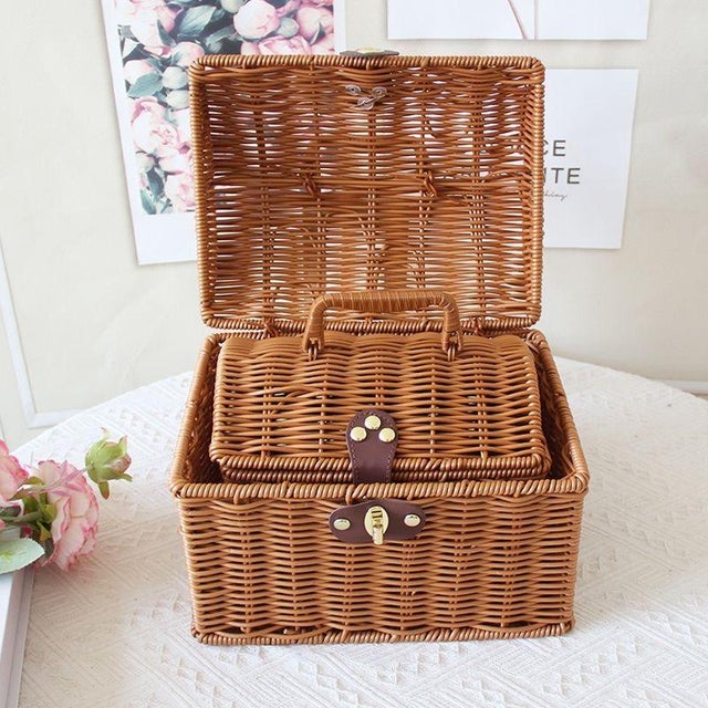Set of Two Rattan Handled Storage Cases For Sale - Image 4 of 7