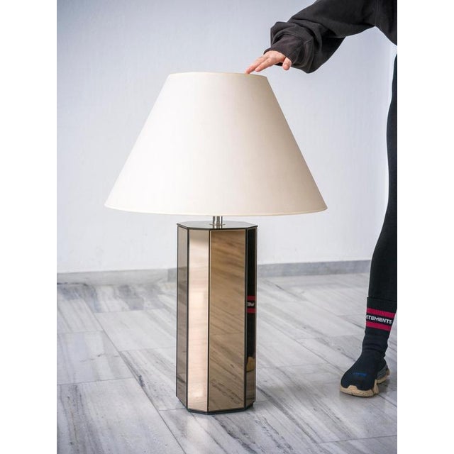 Glass Vintage Tall Mirrored Table Lamp, 1980 For Sale - Image 7 of 8