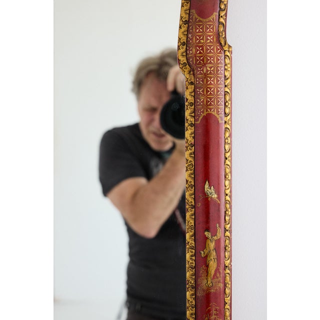 George I Style Red Lacquer and Gilt Chinoiserie Mirror With Figural Decoration, c.1960 For Sale - Image 15 of 16