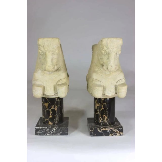 Cream Vintage 'Louvre' Paris Classical Statues Bookend Bulls on Marble Pedestal - a Pair For Sale - Image 8 of 9