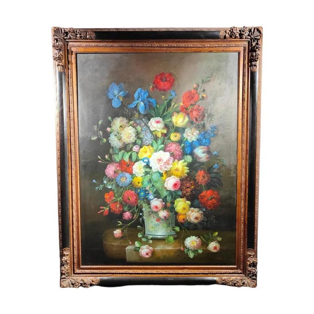 Large oil with flowers signed by terence alexander very decorative oil on canvas by terence alexander, circa 1950....
