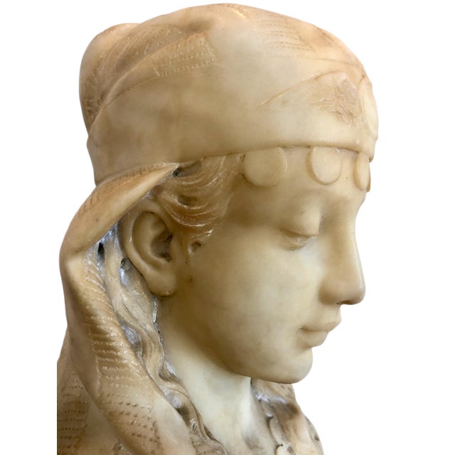 19th-Century Italian Alabaster Bust, Likely of the “Song of Solomon’s” Shulamite For Sale - Image 4 of 12