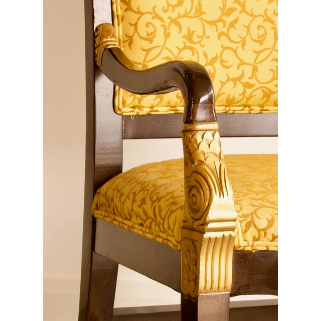 Wood Empire Style Hand-Carved Armchairs With Contrasting Fabrics, Gold Accents, Made in Usa by Shelby Williams For Sale - Image 7 of 8