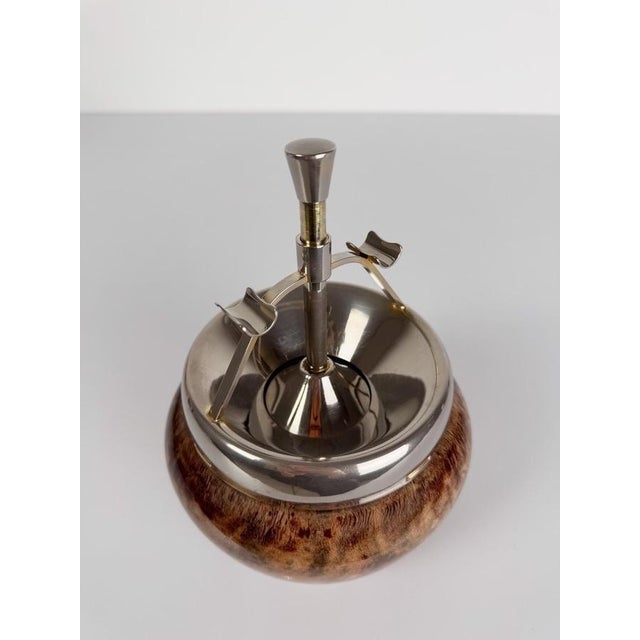 Vintage Push Down Ashtray in Chromed Brass and Goatskin from Aldo Tura, Italy, 1950s For Sale - Image 11 of 18