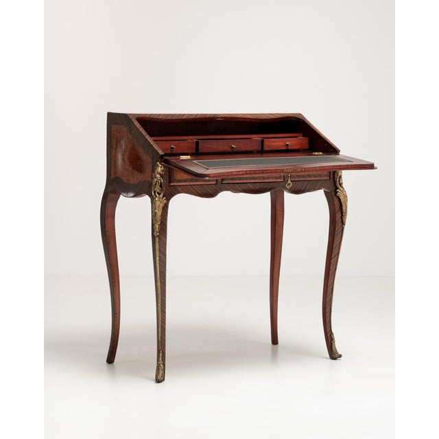 19th Century Louis XV Secretary Desk with Brass Accents, Rococo Style, France, 19th Century For Sale - Image 5 of 18