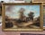 Beautiful antique country farmscape oil painting depicting an idealic barnyard with animals in the country. Vibrant color...