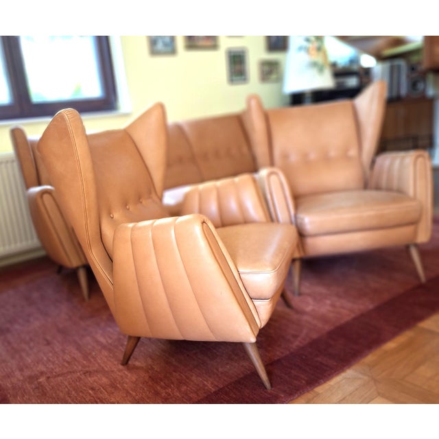 1950s Wingback Living Room Set in Leather, 1950s, Set of 3 For Sale - Image 5 of 14