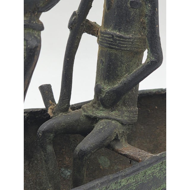 Authentic Mid Cent. 16" Benin Bronze Boat Sculpture African Tribal Lost Wax Art For Sale - Image 4 of 18