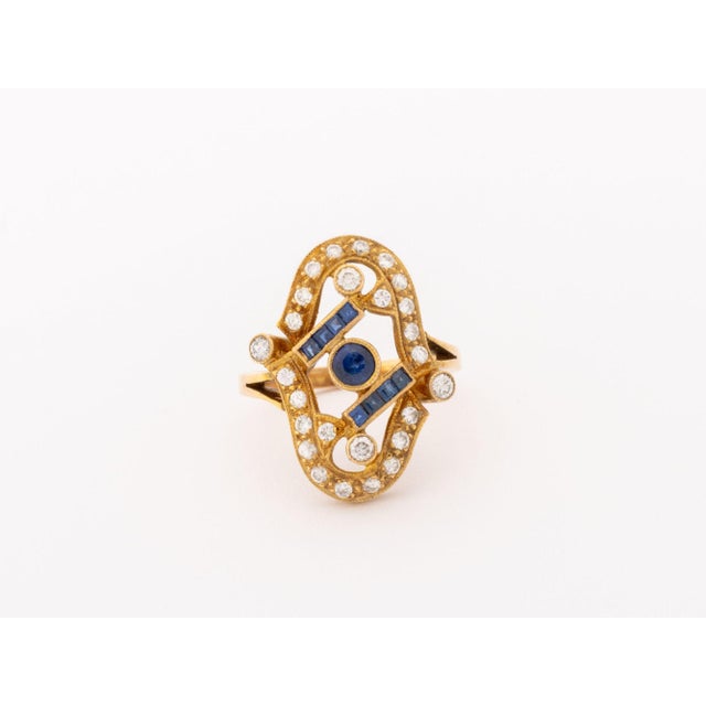 14k Yellow Gold Diamond and Sapphire Ring For Sale - Image 4 of 9