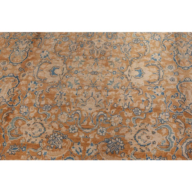 Antique Persian Tabriz Yellow, Blue Handmade Wool Rug For Sale In New York - Image 6 of 6