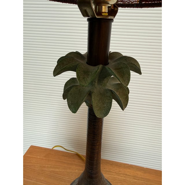 Tropical Palm Tree Table Lamp With Beaded Shade For Sale - Image 4 of 12