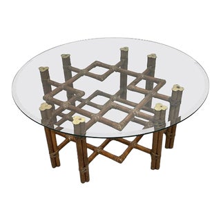 Rattan Chinese Chippendale Fretwork Coffee Table by McGuire For Sale