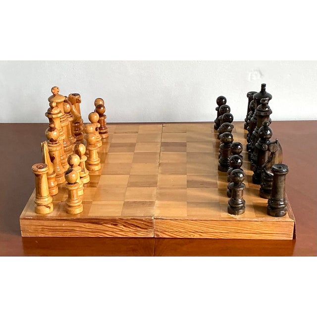 Vintage Boho Monumental Carved Wood Chess Board For Sale - Image 11 of 12