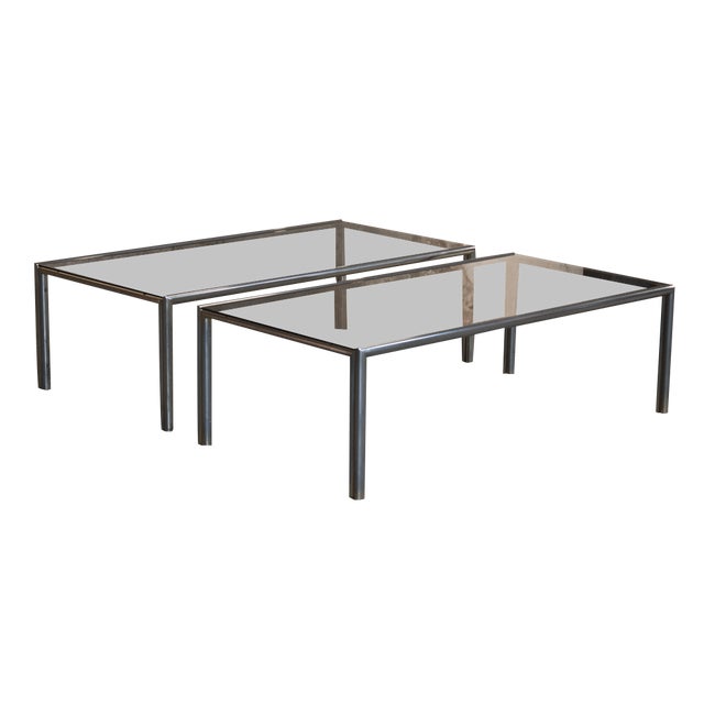 Coffee Tables in Aluminum, Brass & Glass, 1970s, Set of 2 For Sale