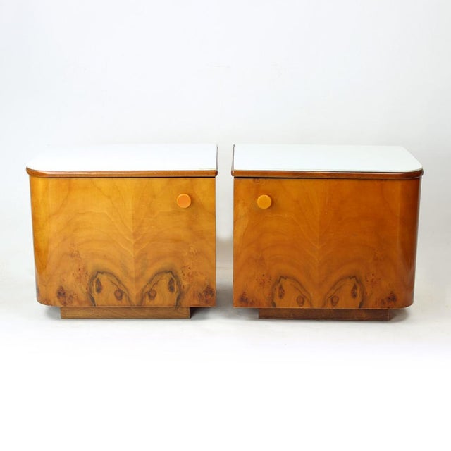 Bedside Tables in Walnut and White Glass, 1964, Set of 2 For Sale - Image 15 of 16