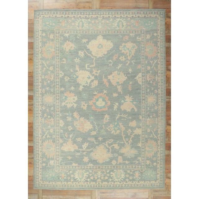 Gray Vintage Pastel Modern Oushak Rug - 10'00 X 13'08 For Sale - Image 8 of 9