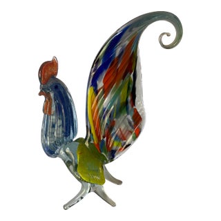 Vintage Murano Hand Blown Glass Rooster Sculpture For Sale