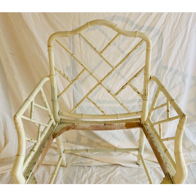 Wood Vintage English Chinese Chippendale White Painted Arm Chair Classic Arm Chair in the English Chinese Style For Sale - Image 7 of 8