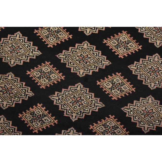 Textile Bokhara Rug 4’2” X 6’1” Black Wool Tribal Hand-Knotted Oriental Carpet For Sale - Image 7 of 11