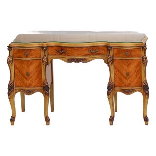 Magnificent Vintage French Provincial Louis XV Rococo Satinwood & Burl Wood Vanity For Sale