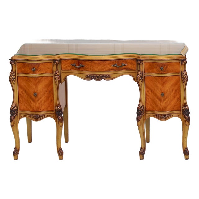 Magnificent Vintage French Provincial Louis XV Rococo Satinwood & Burl Wood Vanity For Sale