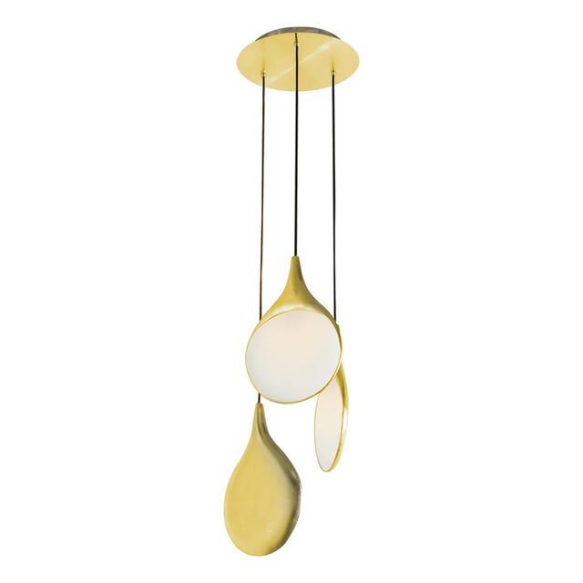 Stillabunt by Oggetti Ceramic 3-Port Chandelier, Gold For Sale