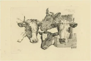 Anthony Oberman, Four Cow Heads, 1809, Paper