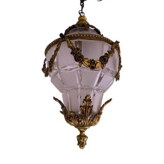 Gilt Bronze and Glass Pendant Light, 1930s For Sale