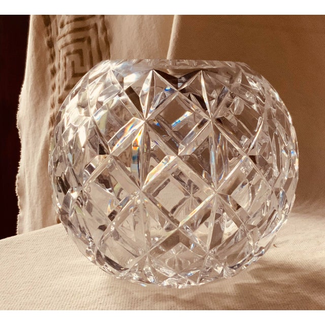 Glass Antique French Cut Crystal Rose Bowl, Diamond Pattern, 7" For Sale - Image 7 of 11