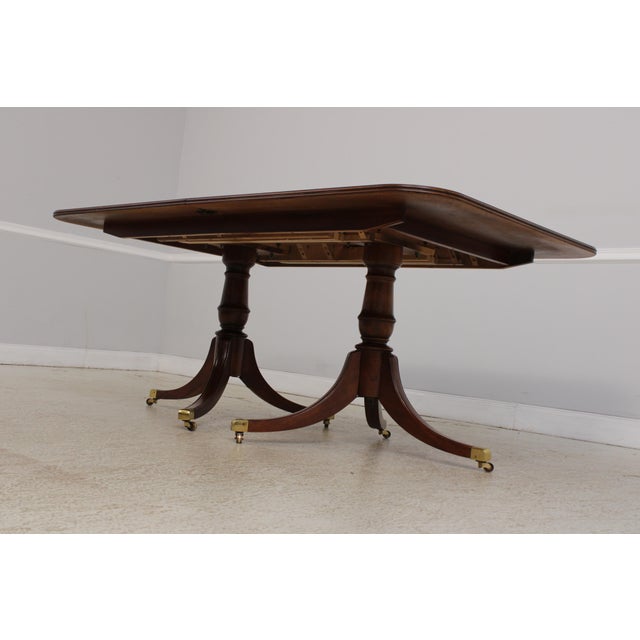 Hickory Mahogany Banded Inlaid Double Pedestal Dining Table For Sale In Philadelphia - Image 6 of 15