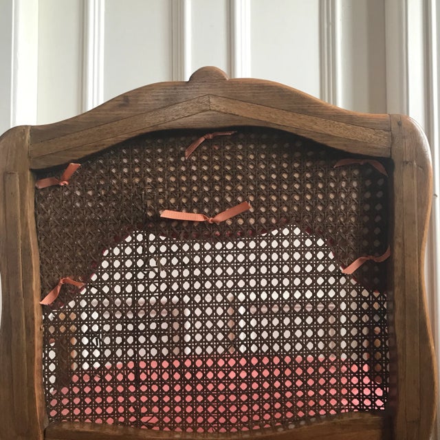 Wood Vintage Mid Century French Caned and Upholstered Chair For Sale - Image 7 of 9