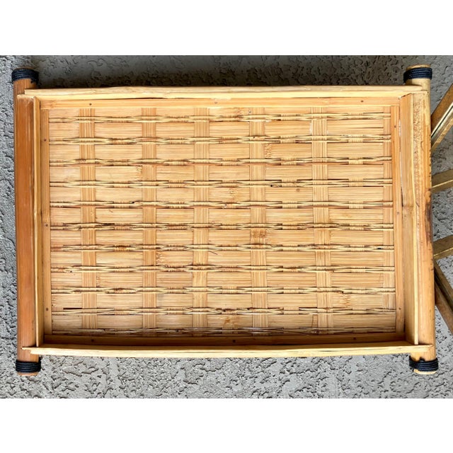 Circa 1970 Coastal Chic Handwoven Rattan Tray With Bamboo Handles For Sale - Image 9 of 14