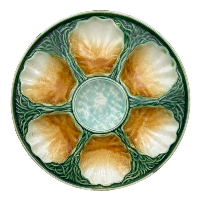 French Majolica Oyster Plate Salins, Circa 1890 For Sale