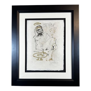 1970s Dali Les Amours Jaunes Duel W/Camelias H/Sign Etching + Gold Flakes Surreal Art For Sale