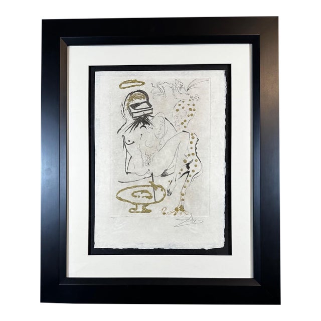 1970s Dali Les Amours Jaunes Duel W/Camelias H/Sign Etching + Gold Flakes Surreal Art For Sale