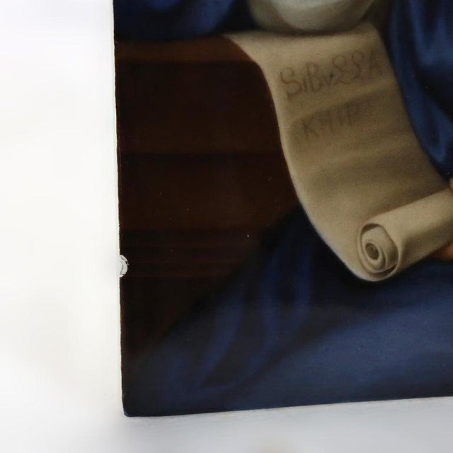 KPM Porcelain Antique KPM Classical Portrait Porcelain Tile of Woman With Scroll Signed C1890 For Sale - Image 4 of 7