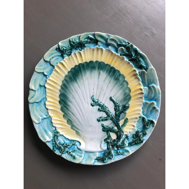 Vintage pair of Vietri handmade shell motif ceramic plates. Wonderful colors and texture.