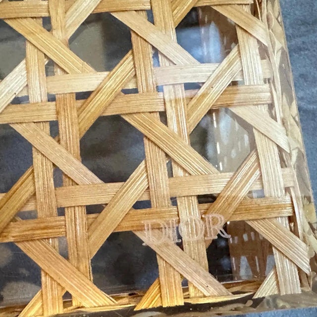 1980s Mid-Century Modern Plexiglass and Vienna Straw Luxury Box by Dior Home For Sale - Image 6 of 10