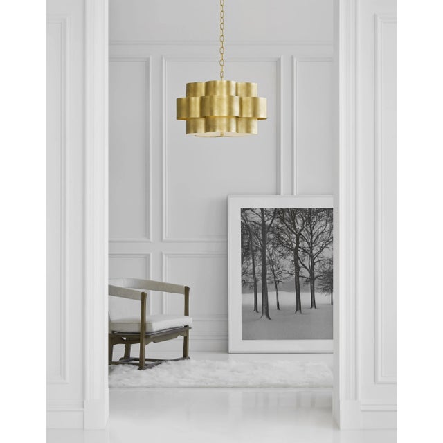 Arabelle Hanging Shade in Gild Designer: AERIN Fixture Height: 18.25" Canopy: 5.75" Flower Mounting: Chain Shade Detail:...