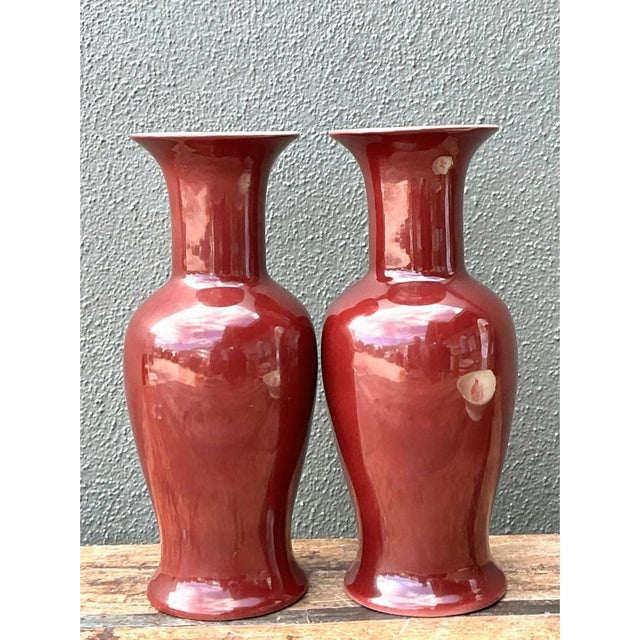 Ceramic Vintage Chocolate Ceramic Vases - A Pair For Sale - Image 7 of 12